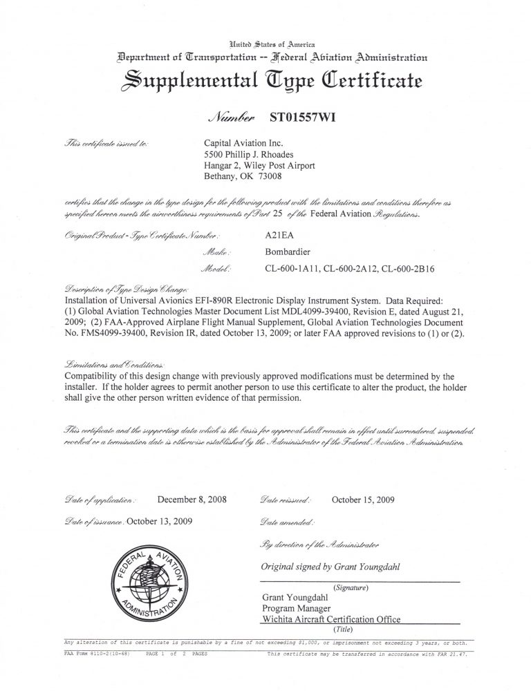 Supplemental Type Certificates Capital Aviation